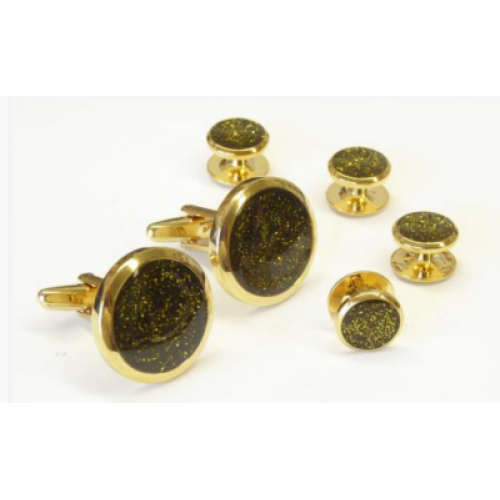 Gold Diamond Dust Tuxedo Studs and Cufflinks